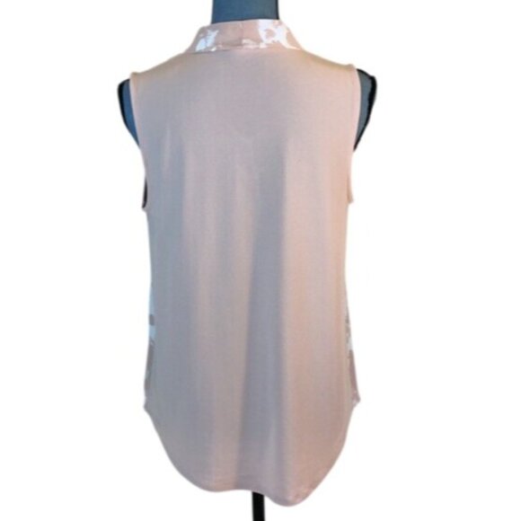 Worthington Sleeveless Floral Blouse Beige & White Small - Picture 2 of 6